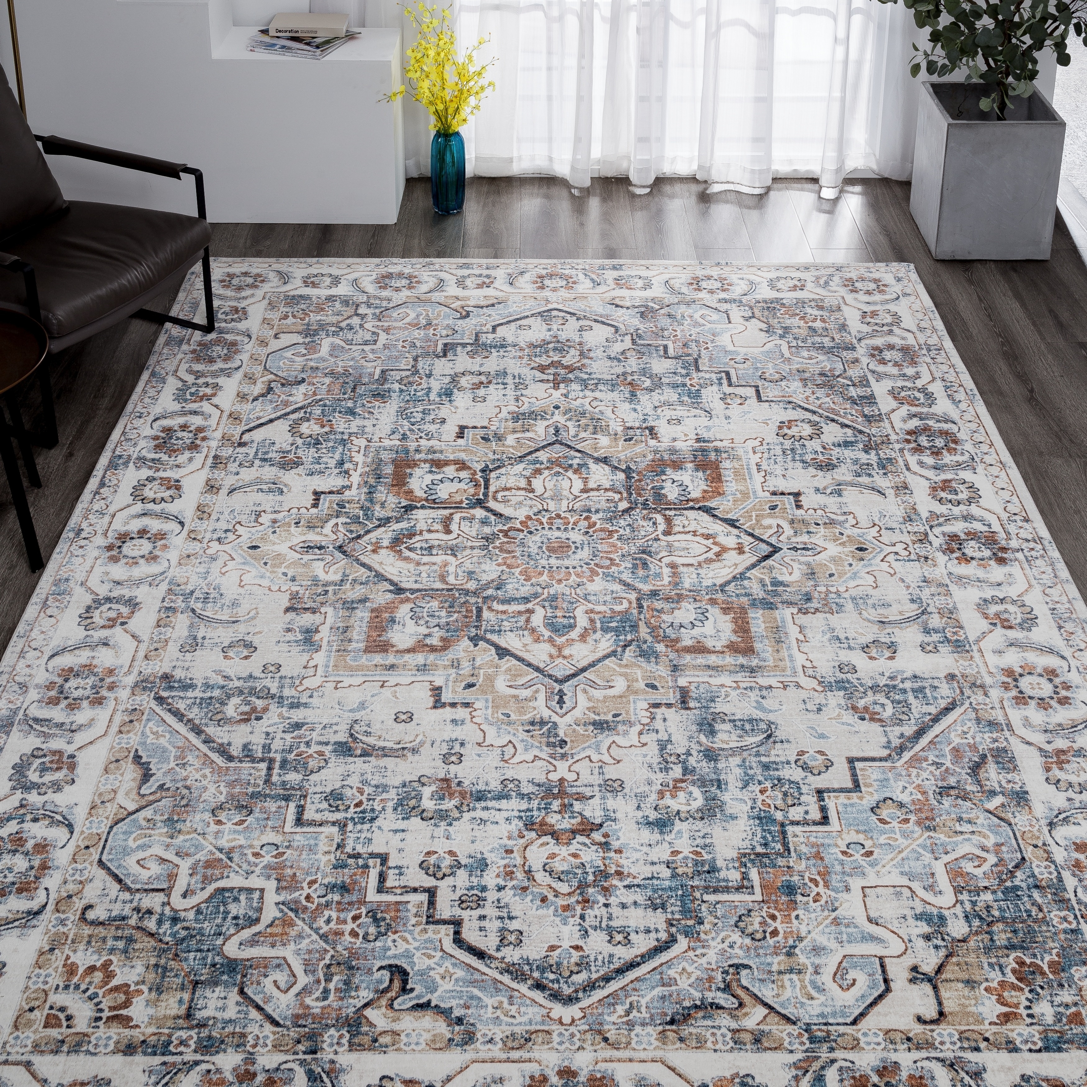 Abstract Traditional Ivory Area Rug