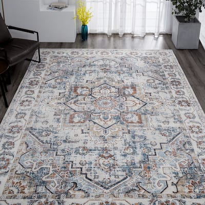 Abstract Traditional Ivory Area Rug