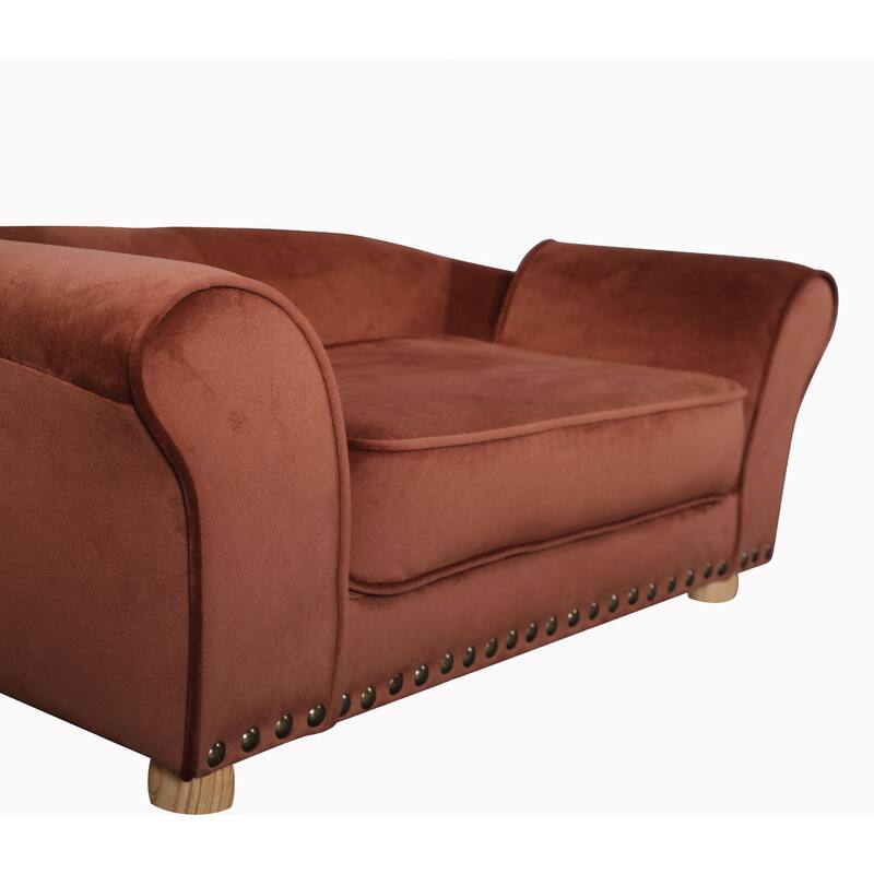 Critter Sitters 34-in. Faux Velvet Pet Bed Sofa for Medium-Sized Dogs and Cats in Brown