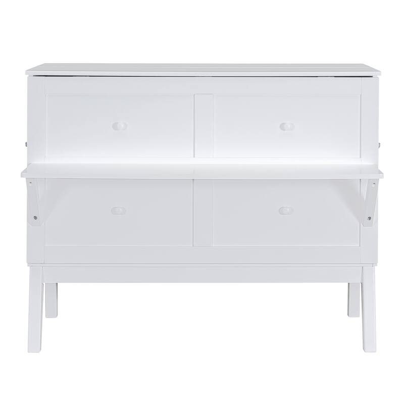 White Murphy Bed Cabinet Bed with USB Port and Desk for Space-Saving, Full Size Platform Bed with Removable Shelves on Each Side