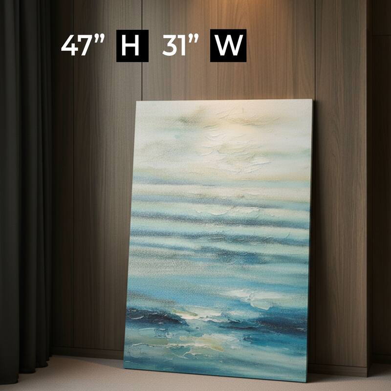 Blue Seabliss Hand Painted Abstract Vertical Canvas Wall Art 47"x31"