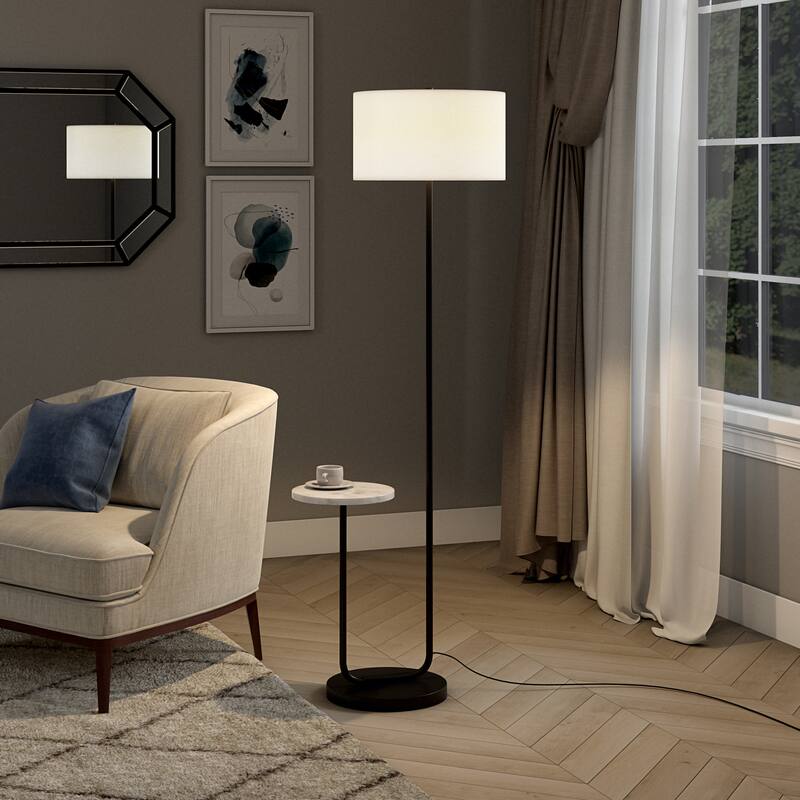 Jacinta Floor Lamp with Marble Tray Table and Fabric Shade - 23.75" Wide