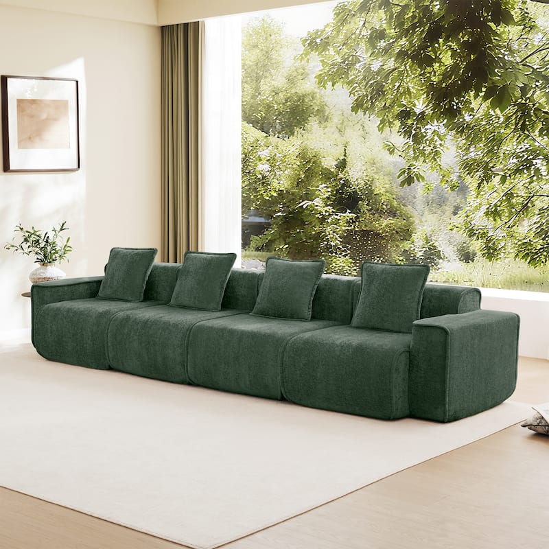 GDFStudio - Modular 4-Seater 138.58" Boneless Velvet Sofa - Green