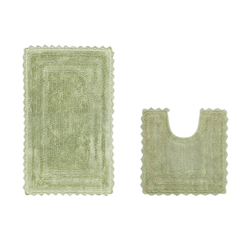 Better Trends Bath Rugs Set 100% Cotton Soft & Water Absorbent Tufted Bathroom Rug for Shower, Sink Bath Mats Lilly Crochet - 2 Piece Set (20" x 20" | 21" x 34") - Sage