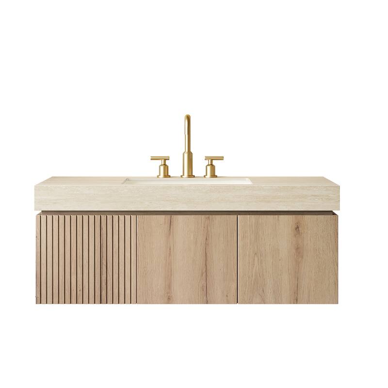 Floating Bathroom Vanity with Sintered Stone Top & Undermount Ceramic Basin with Three Pre-drilled Faucet Holes