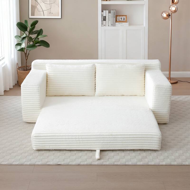Floor Sofa Couch Convertible Sofa Bed with Storage Pockets, Boneless Pull-Out Sofa Bed for Living Room
