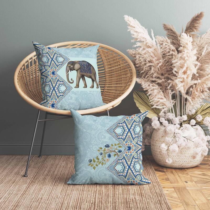 Floraphant Faux Suede Reversible Throw Pillow SkyBlue and Midnight