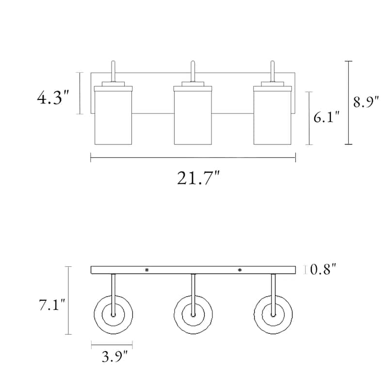 Modern Industrial 3-Light Bathroom Vanity Light Black Glass Wall Sconces - W 21.7" x D 3.9" x H 8.9"