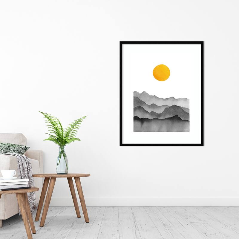 Black Yellow Mountain Range Silhouette by Cat Coq Framed Wall Art Print