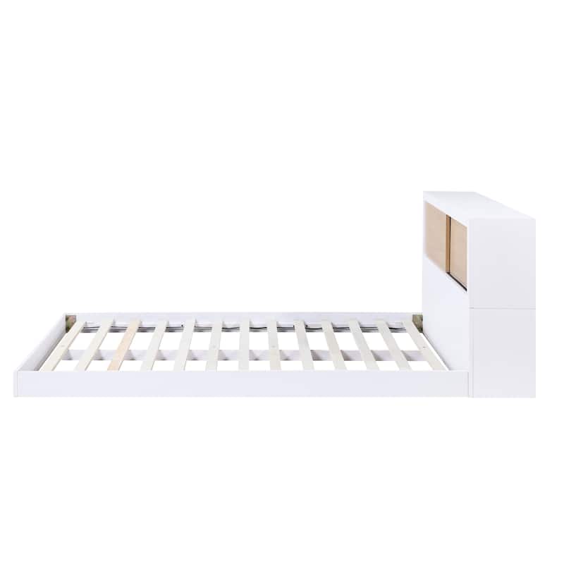 White Full Bed Bookcase Headboard with Storage for Youth Bedroom