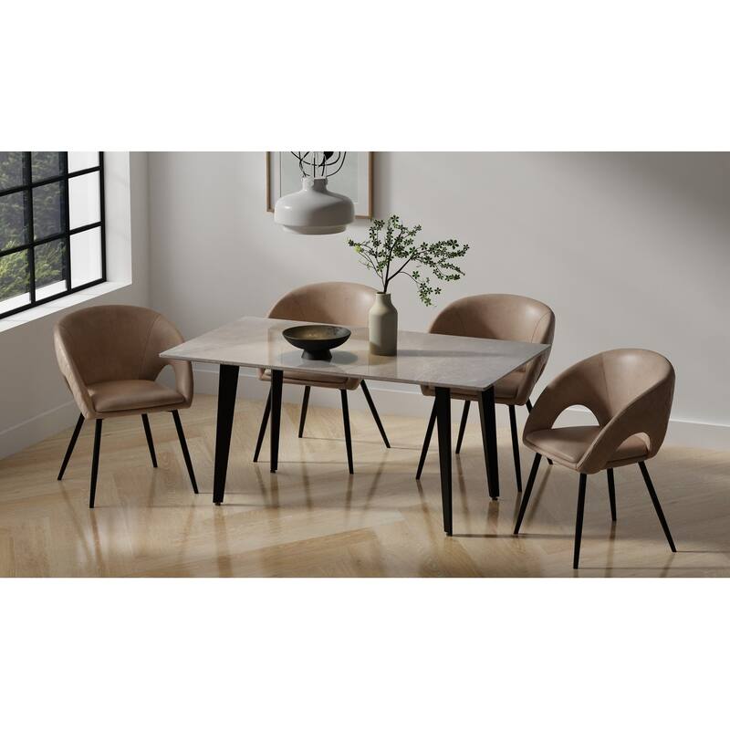 Dining Table with Sintered Stone Top and Metal Black Legs - Grey