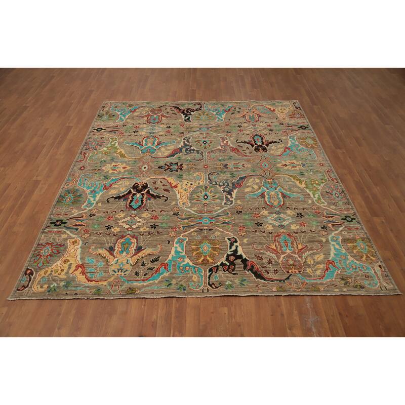 Hand Knotted Oriental 100% Wool Carpet Traditional All-Over Brown Ziegler Area Rug - 9' 3'' X 8' 0''