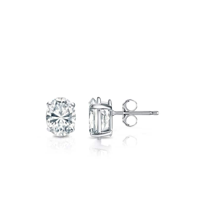 Auriya Natural Oval 4-Prong Diamond Stud Earrings 1.00 to 3.00 ct. tw. Push-Back (F-G VS) - 1.50ct. tw. - Gold - White