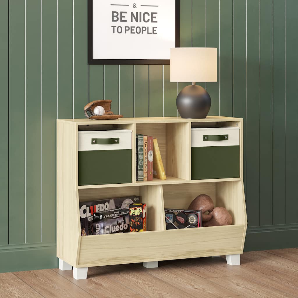 RiverRidge Home Kids Catch All Multi-Cubby 35in Toy Organizer Light Woodgrain