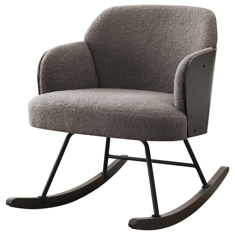 Perry Accent Rocking Chair, Modern Walnut Brown Bentwood, Gray Boucle