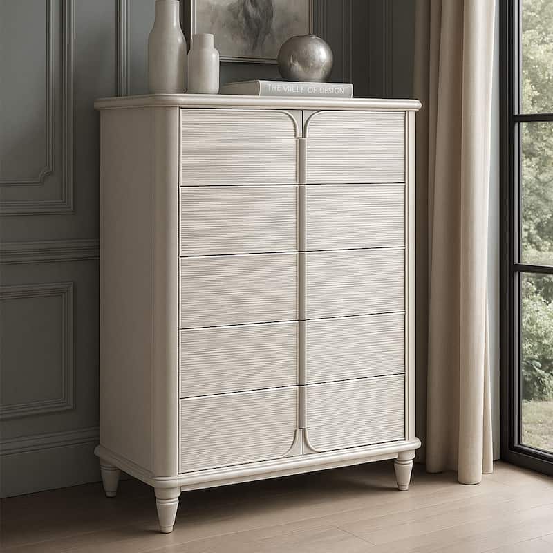 5 Drawers Wooden Chest in Pearl White Finish