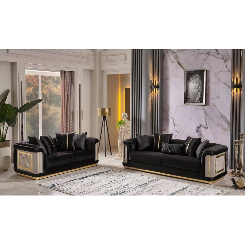 Elvin 2-piece Living room Set 1 Sofa & 1 Loveseat - Black