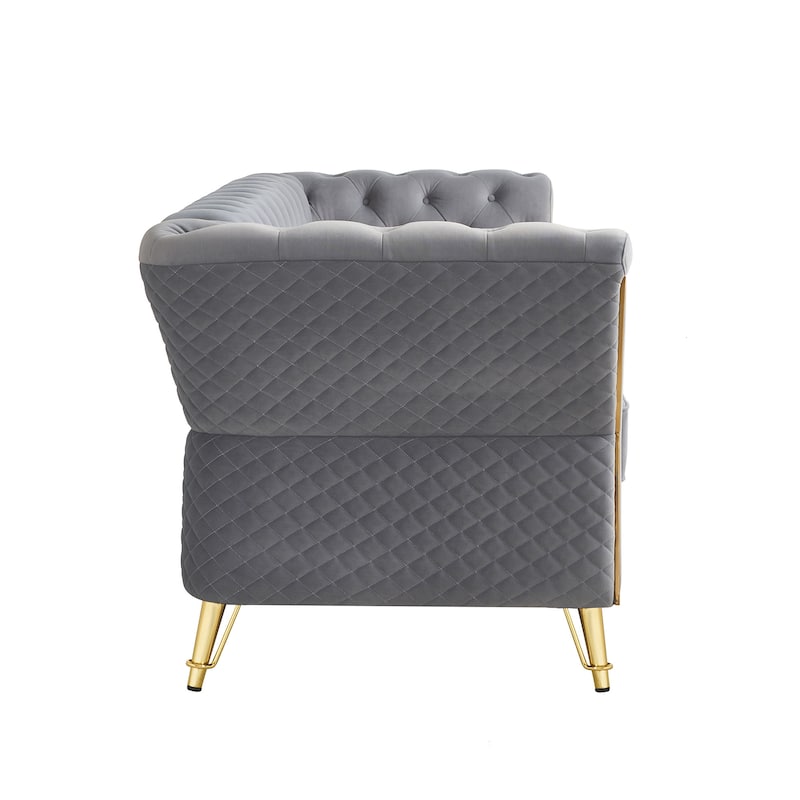 Modern Tufted Velvet Sofa 87.4 inch for Living Room