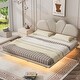 preview thumbnail 15 of 28, Full/Queen Size Upholstery LED Floating Bed with Headboard and Support Legs Queen Size Beige