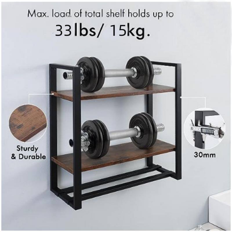 Bathroom Shelf with Bar Wall Mounted, 2Tier Industrial，with Double