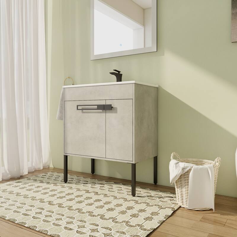 30" FreeStanding Bathroom Vanity with Sink, Floor Stand Bathroom Vanity with Soft Close Door and Adjustable shelf