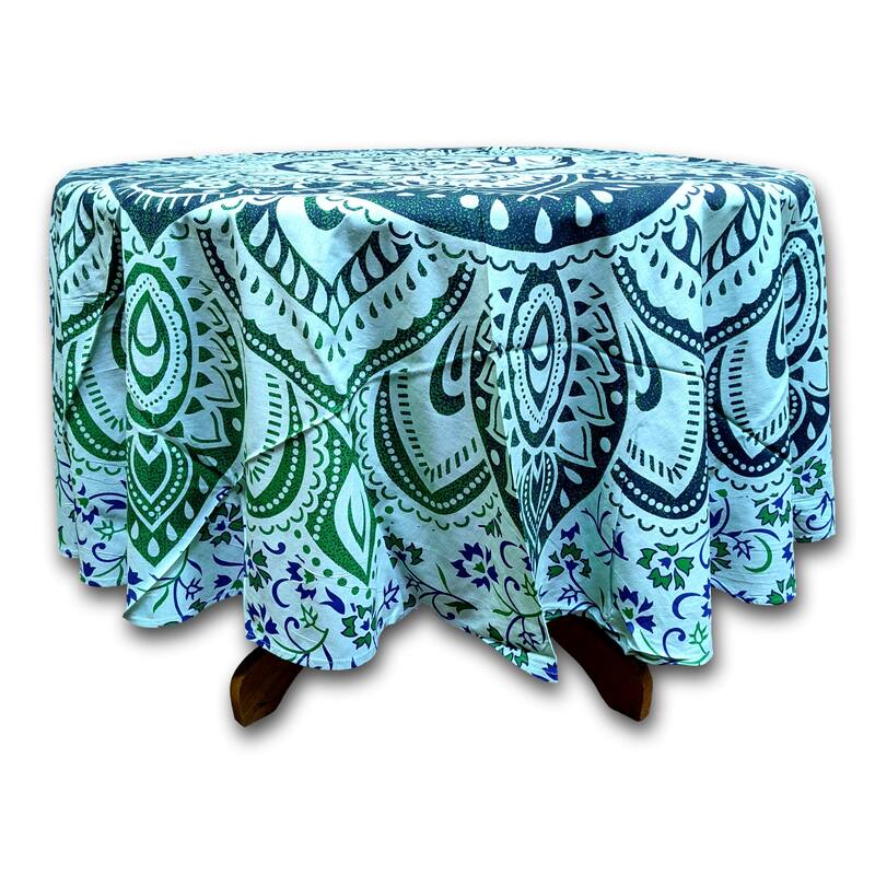 Cotton Floral Heart Medallion Tablecloth Round - 81 inches - Green