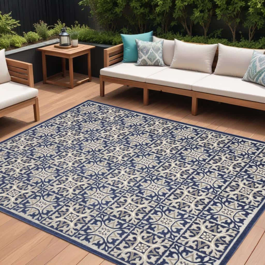 Lufi Sleek Geometric Weather Resistant Trendy Modern Outdoor Rug