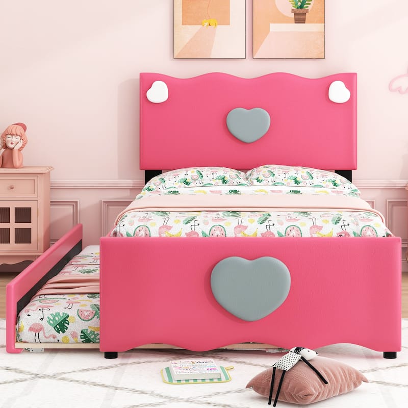 Twin Size Upholstered Platform Bed with Trundle