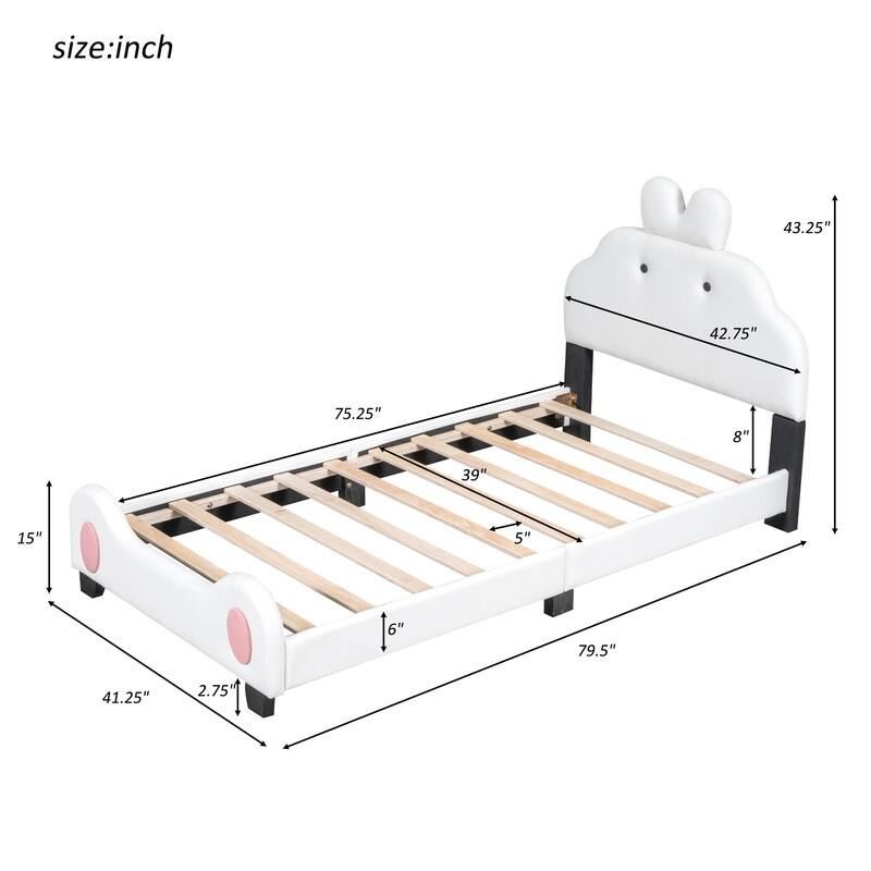 Full Size Faux Leather Bed Frame, Upholstered Platform Bed with Cartoon ...