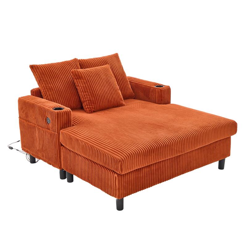 GDFStudio - Corduroy Recliner Sofa with USB Charging, RGB LED Light Strip - Suitable for Living Room and Bedroom
