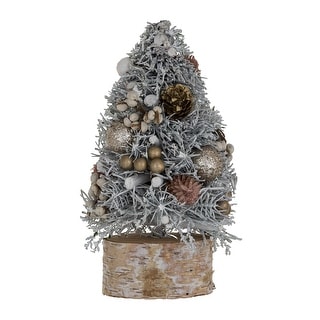 Christmas Tree with Ornaments, Pinecones, Glitter and Wood Slice Base