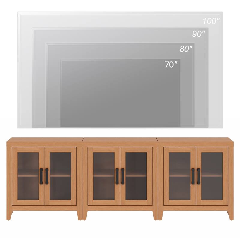 WAMPAT Modern Farmhouse Modular Buffet Cabinet, Glass Door Sideboard with Adjustable Shelves
