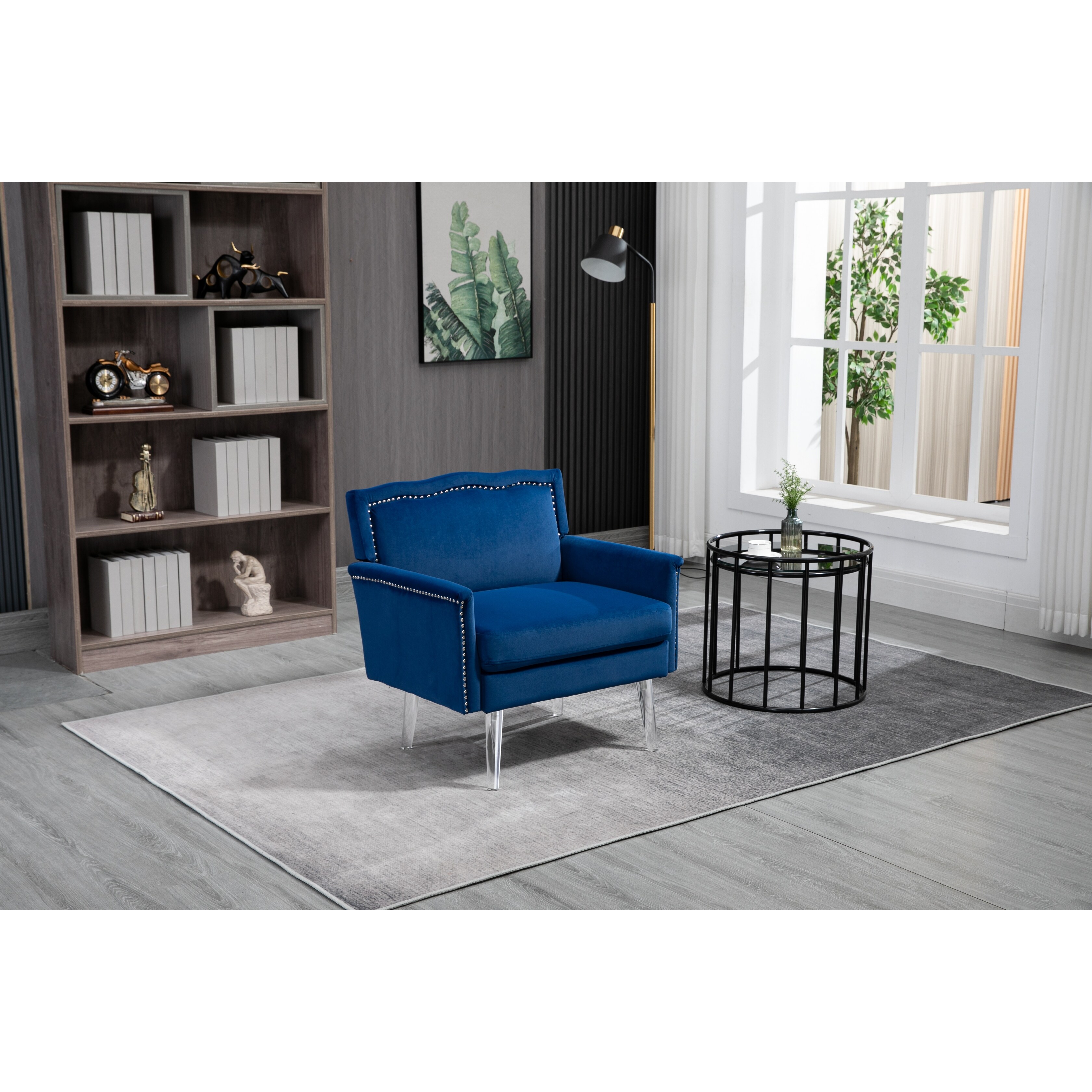 Navy tufted accent chair sales with nailhead trim
