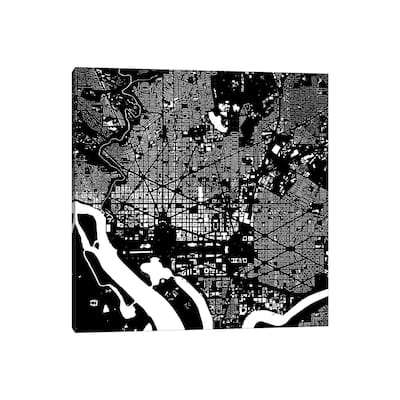 iCanvas "Washington D.C. Urban Map (Black)" by Urbanmap Canvas Print