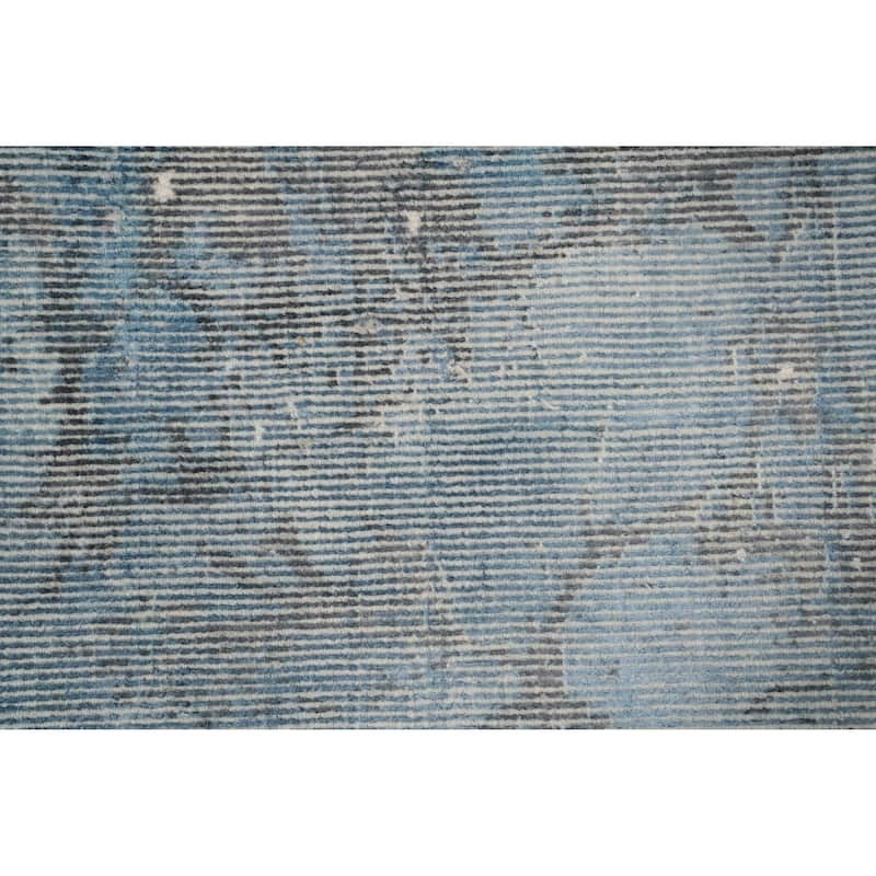 Hand Knotted Oriental Viscose Silk Carpet Modern All-Over Navy Blue & Blues Abstract Area Rug - 5' 0'' X 3' 0''