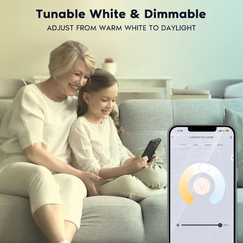Luxrite 6 inch Smart LED Recessed Lighting, RGBW Color Changing, WiFi and Voice Control, Alexa and Google Home 4-Pack