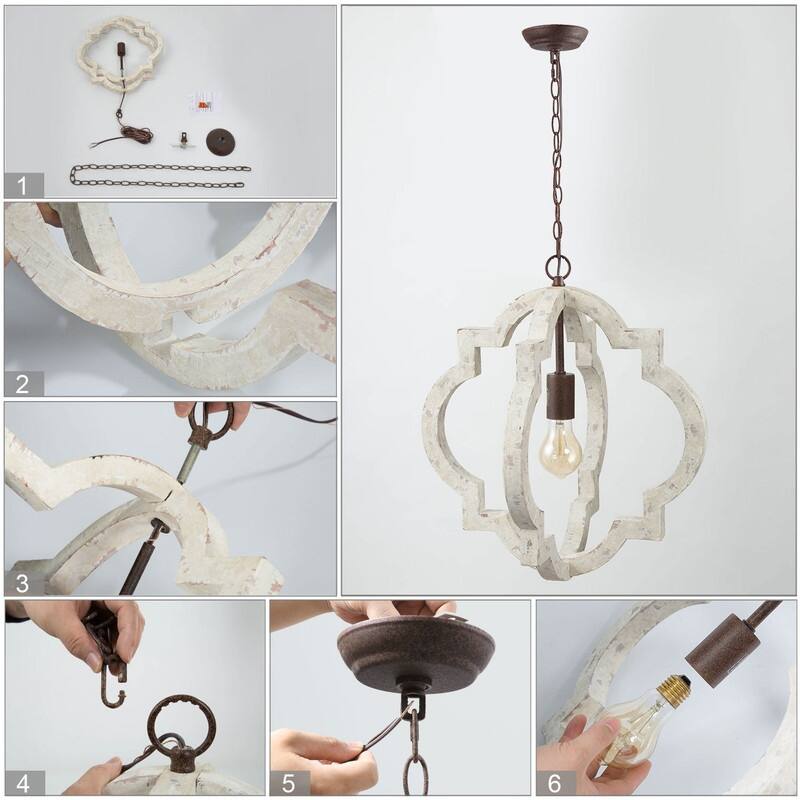 Farmhouse 1 Light White Weathered Birch Chandelier for Island and Dining Table