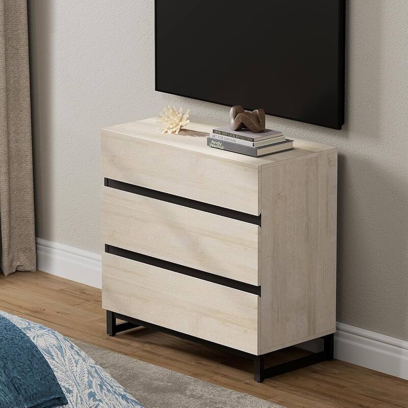 WAMPAT Modern TV Stand with Drawers and Metal Base