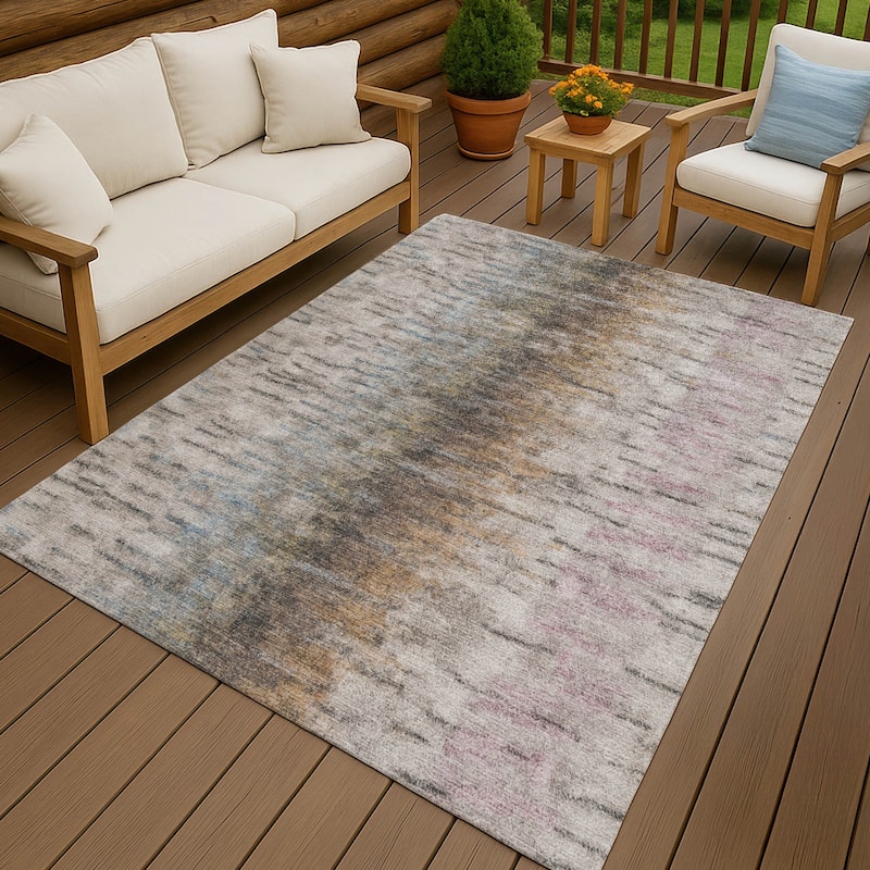 Machine Washable Indoor/ Outdoor Contemporary Ombre Chantille Rug