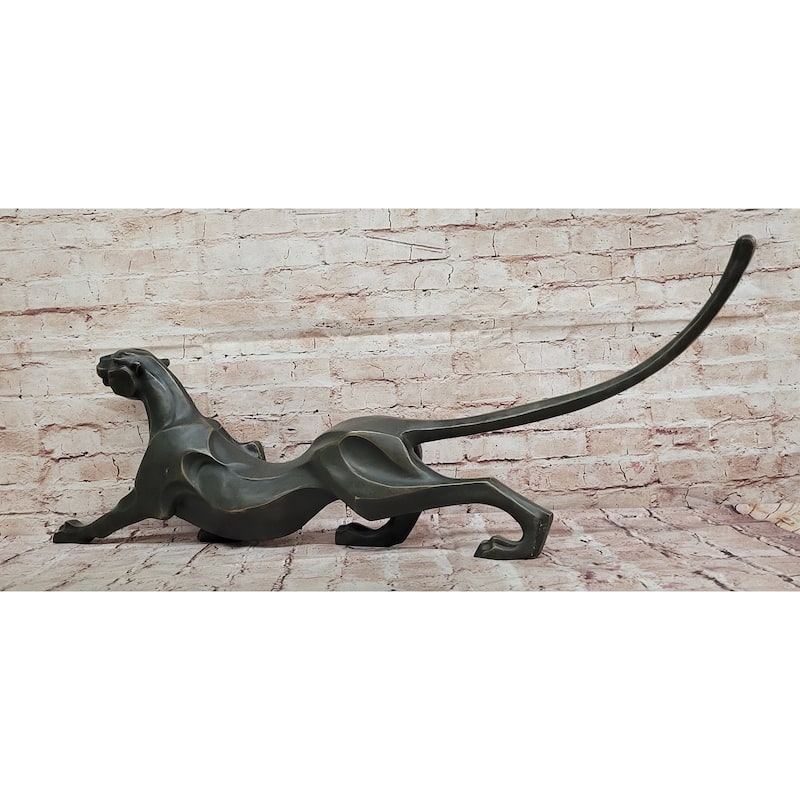 Modern Bronze Panther Sculpture – Abstract Feline Art Deco Style