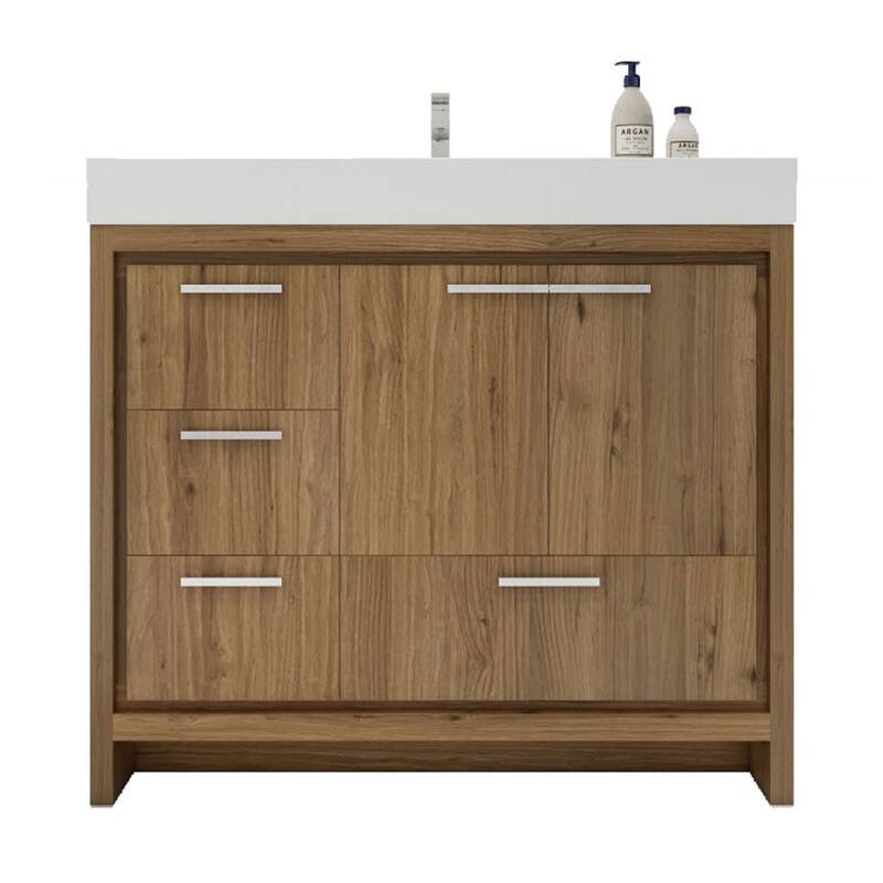 Dove 42'' Freestanding Vanity with Reinforced Acrylic Sink - 42'' Width With Left Drawers - Natural Oak