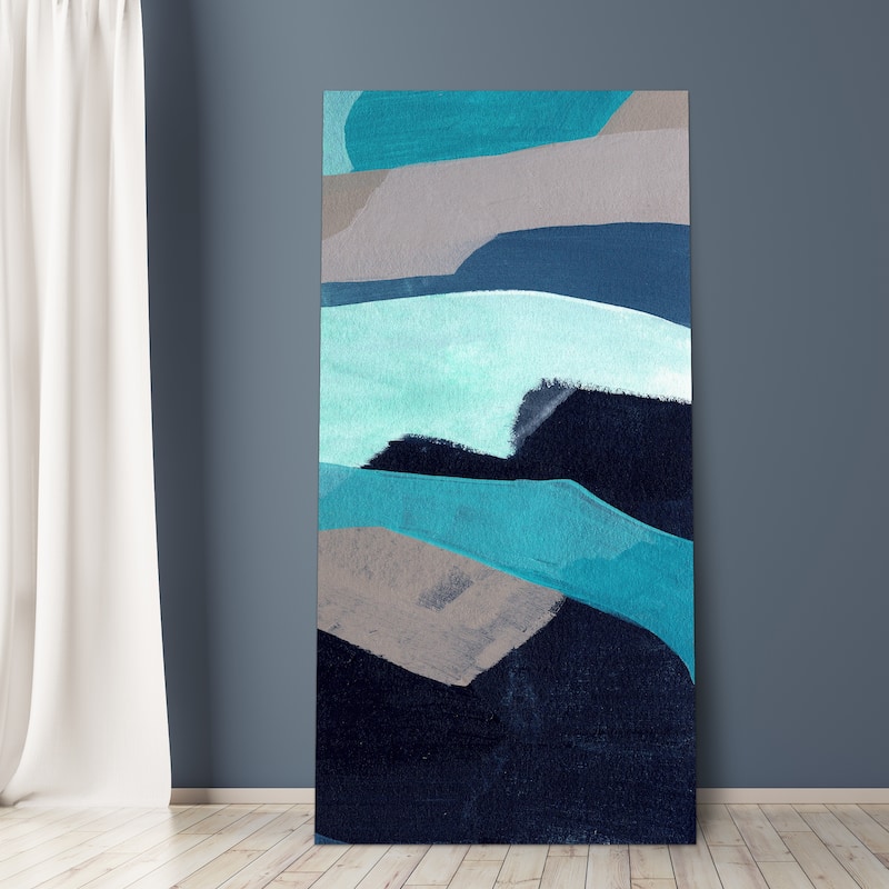 "Puzzle Blues D" Frameless Free Floating Tempered Glass Panel Graphic Wall Art