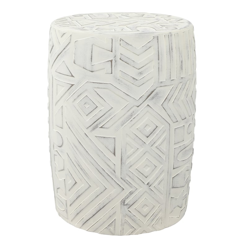 Yoli 17.75" Transitional Bohemian Geometric Drum Garden Stool, by JONATHAN Y - Cream