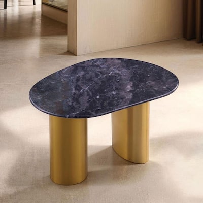 Furniture of America Luvien Modern Grey Sintered Stone Top End Table with Gold Legs