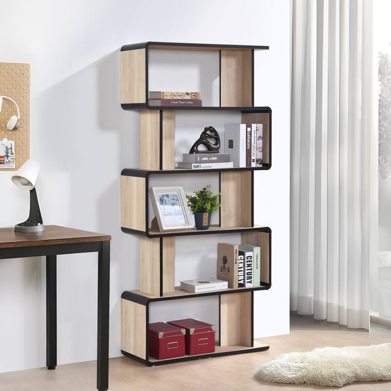 Nathan Collection Oak Black Laminated Wood 3, 4, or 5-Shelf Bookcase - 5 Shelves