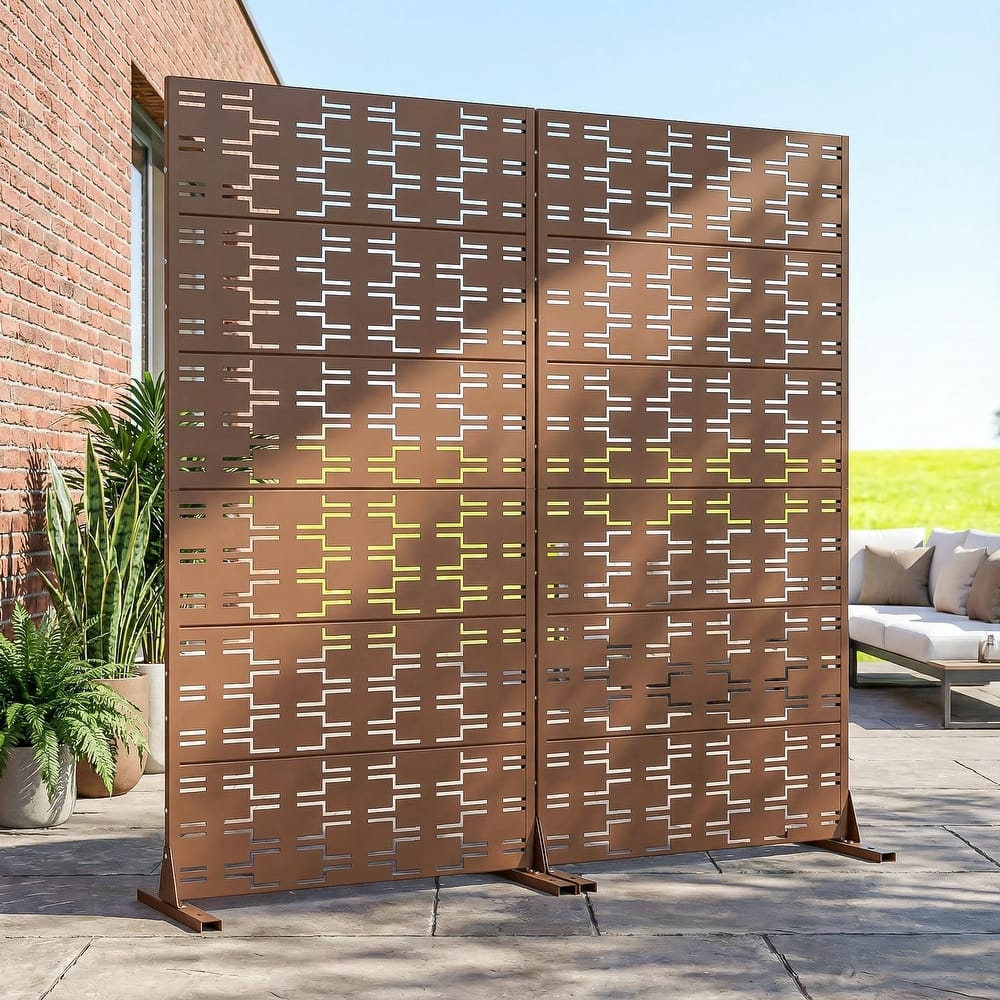 Outdoor Privacy Screen Metal Screen Fence Panel Set of 2