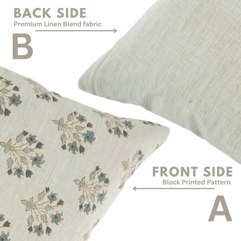 Fabdivine Handmade Floral Block Print Soft Linen Throw Pillow Cover Rustic, Diwali Flower