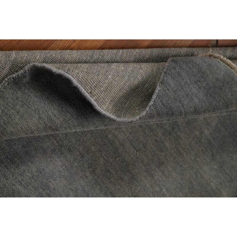 Modern Gabbeh Oriental Foyer Rug Hand-Knotted Grey Wool Carpet - 3'4"x 4'10"