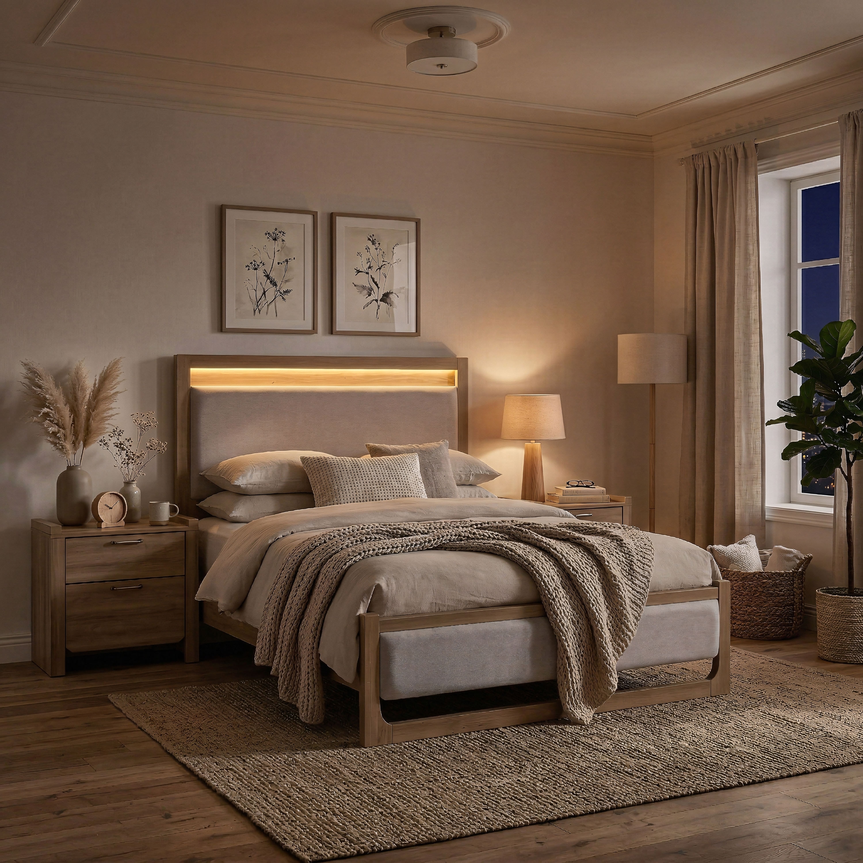 Furniture of America Aluvo Modern 3-Piece Natural Solid Wood Bedroom Set with 2 Nightstands