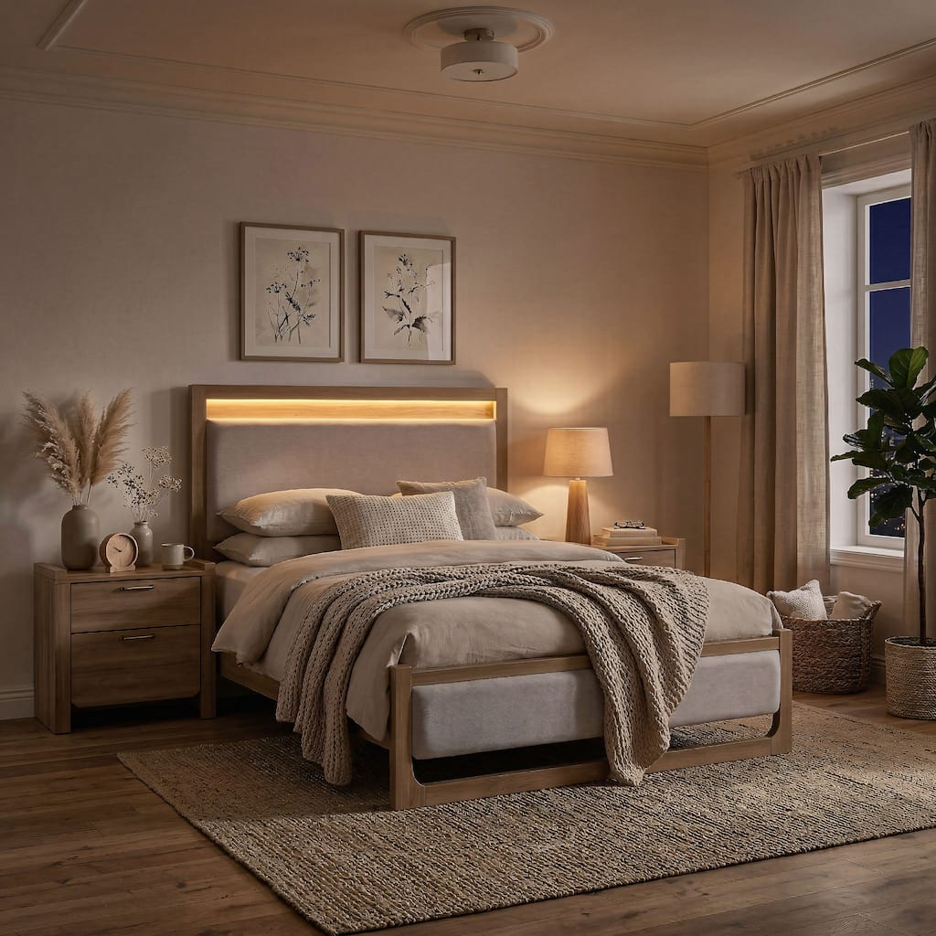 Furniture of America Aluvo Modern 3-Piece Natural Solid Wood Bedroom Set with 2 Nightstands